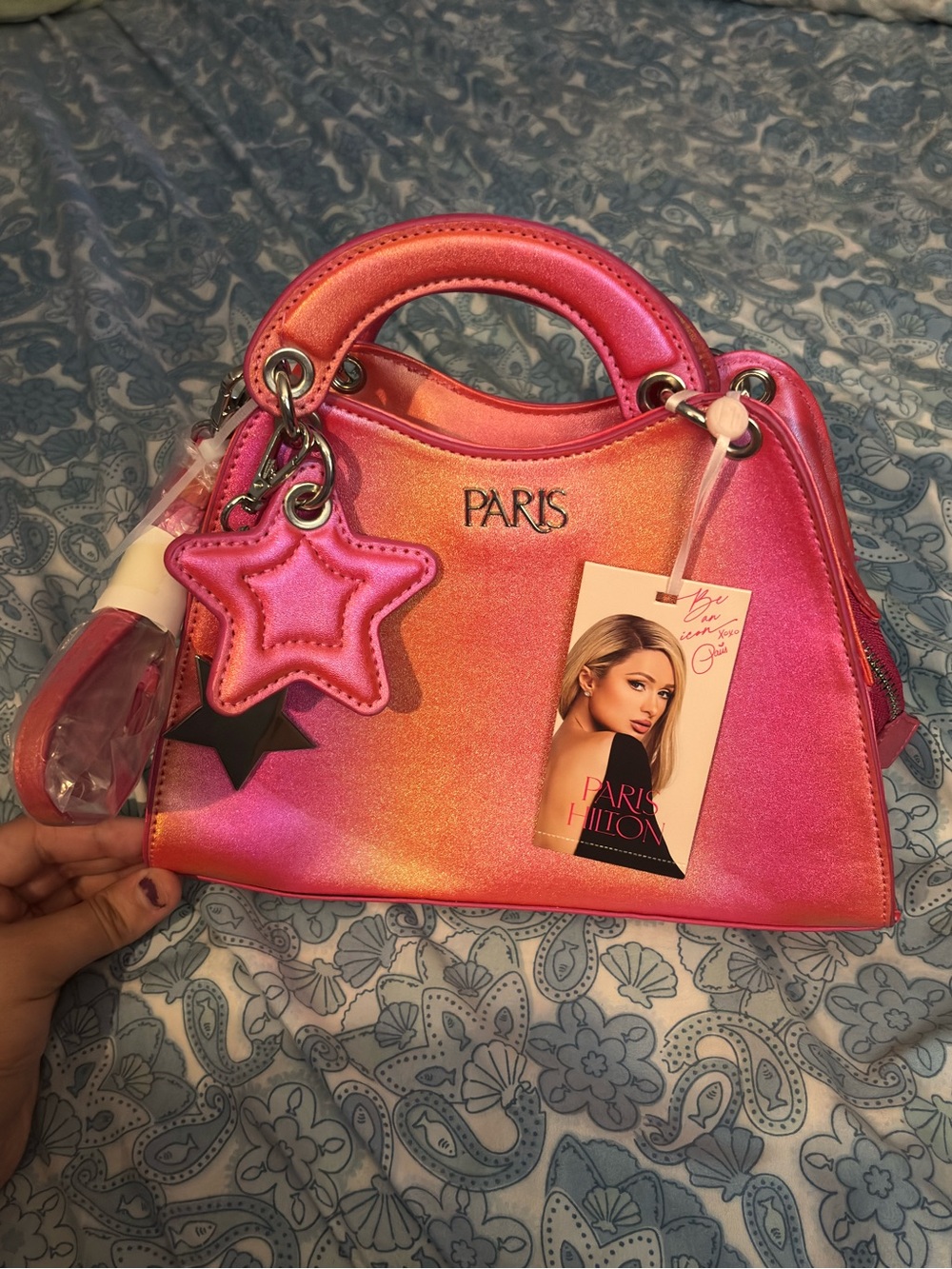 NWT Paris Hilton Once Upon a Star Crossbody Bag Metallic Sunset Coral